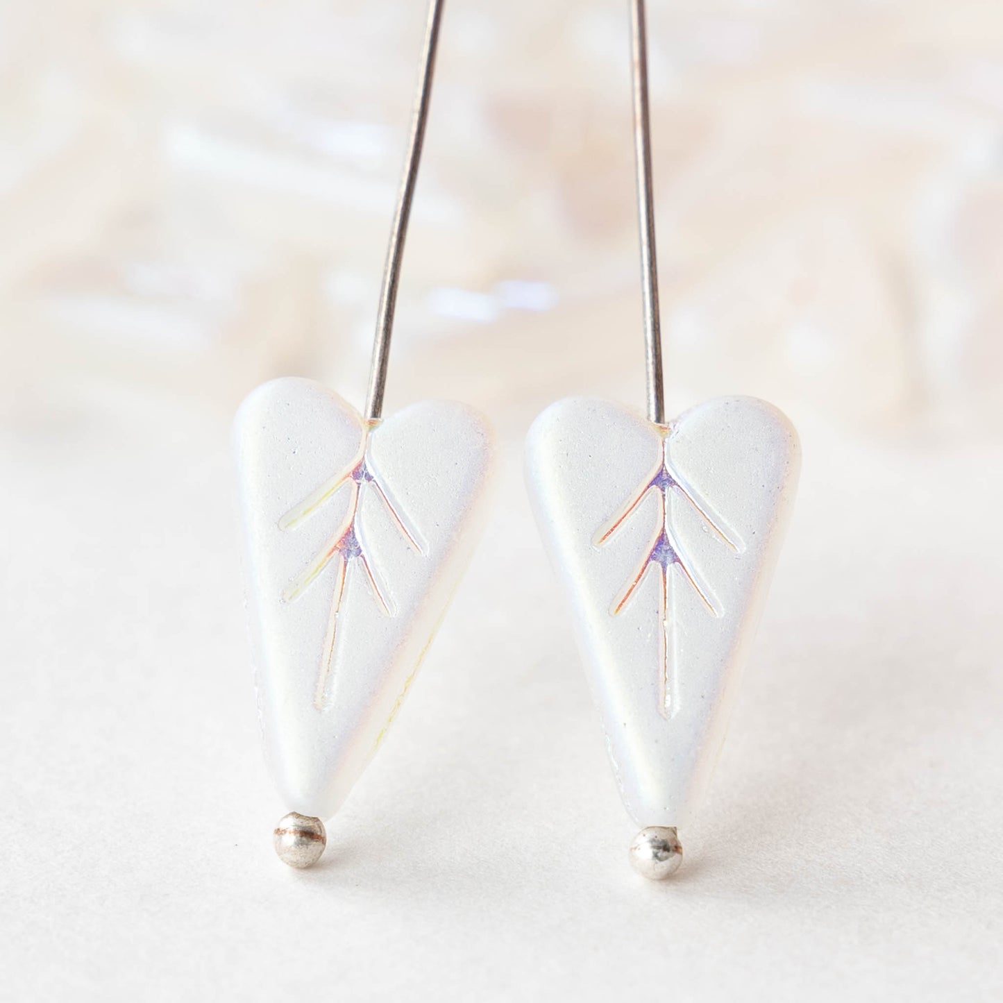 11x16mm Glass Heart Bead - Matte White AB - 10 beads