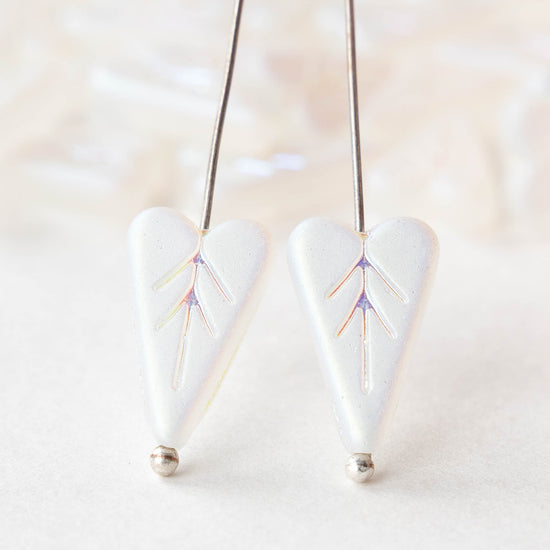 11x16mm Glass Heart Bead - Matte White AB - 10 beads