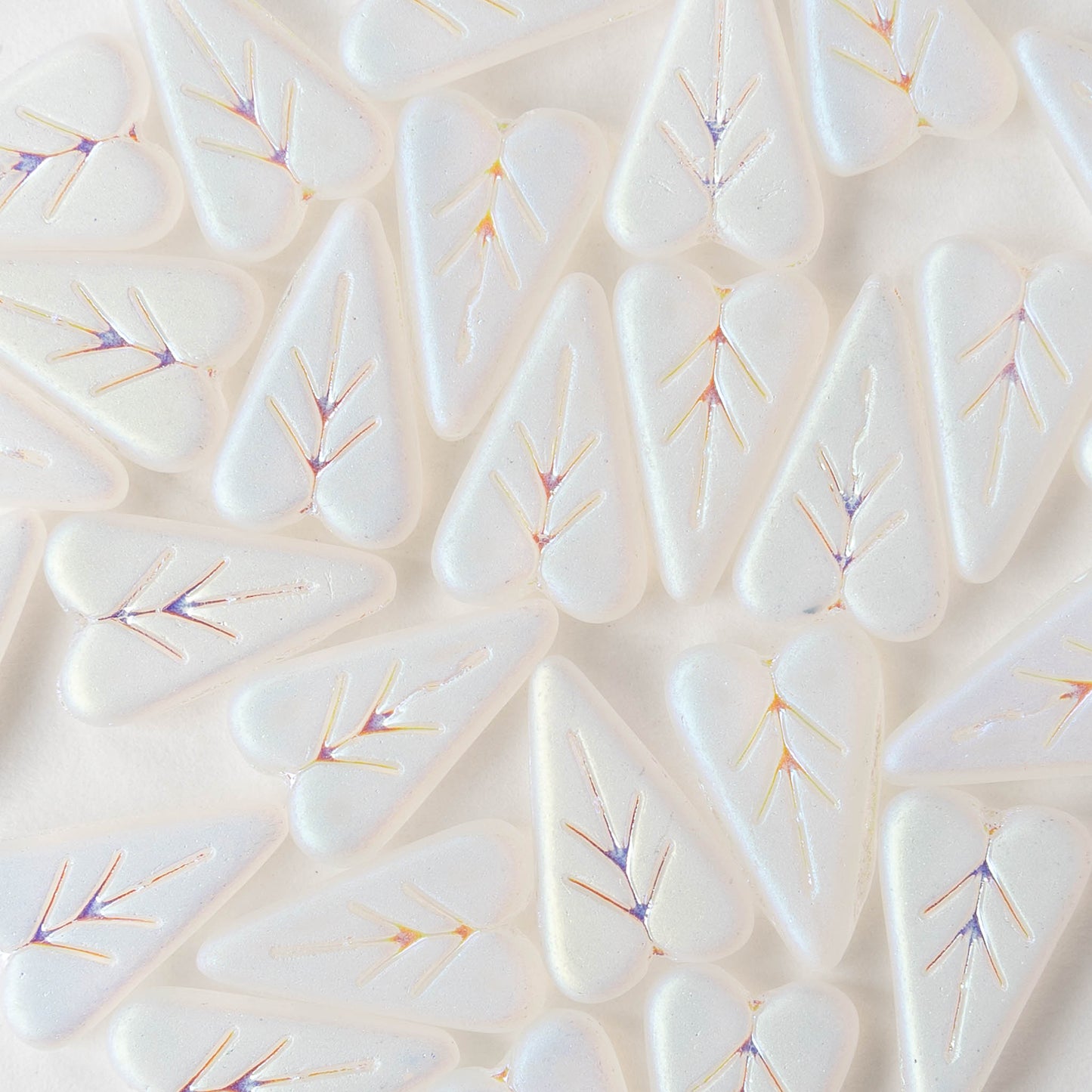 11x16mm Glass Heart Bead - Matte White AB - 10 beads