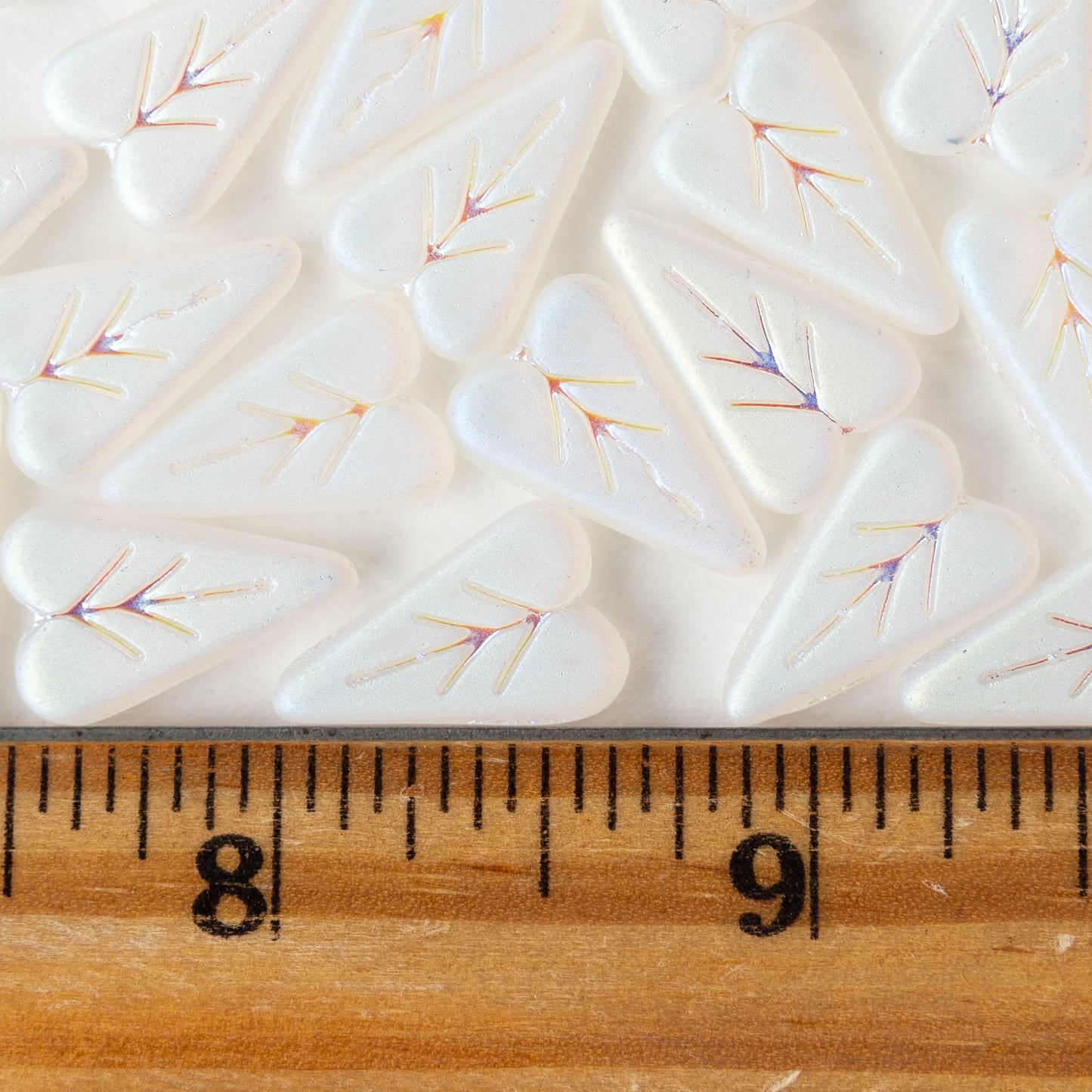 11x16mm Glass Heart Bead - Matte White AB - 10 beads