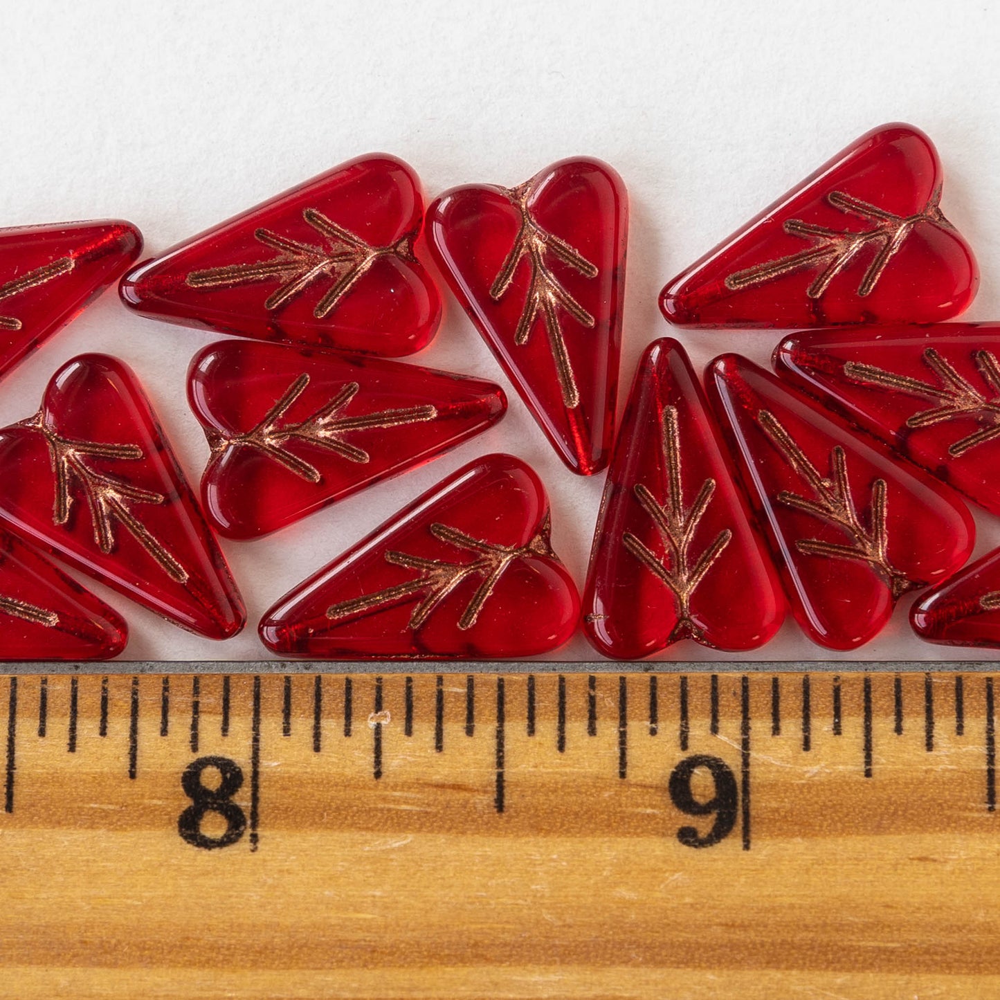 16mm Heart Bead - Red with Gold Wash - 20