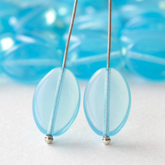 11x16mm Glass Oval Coin Beads - Opaline Aqua - 10 or 30 beads