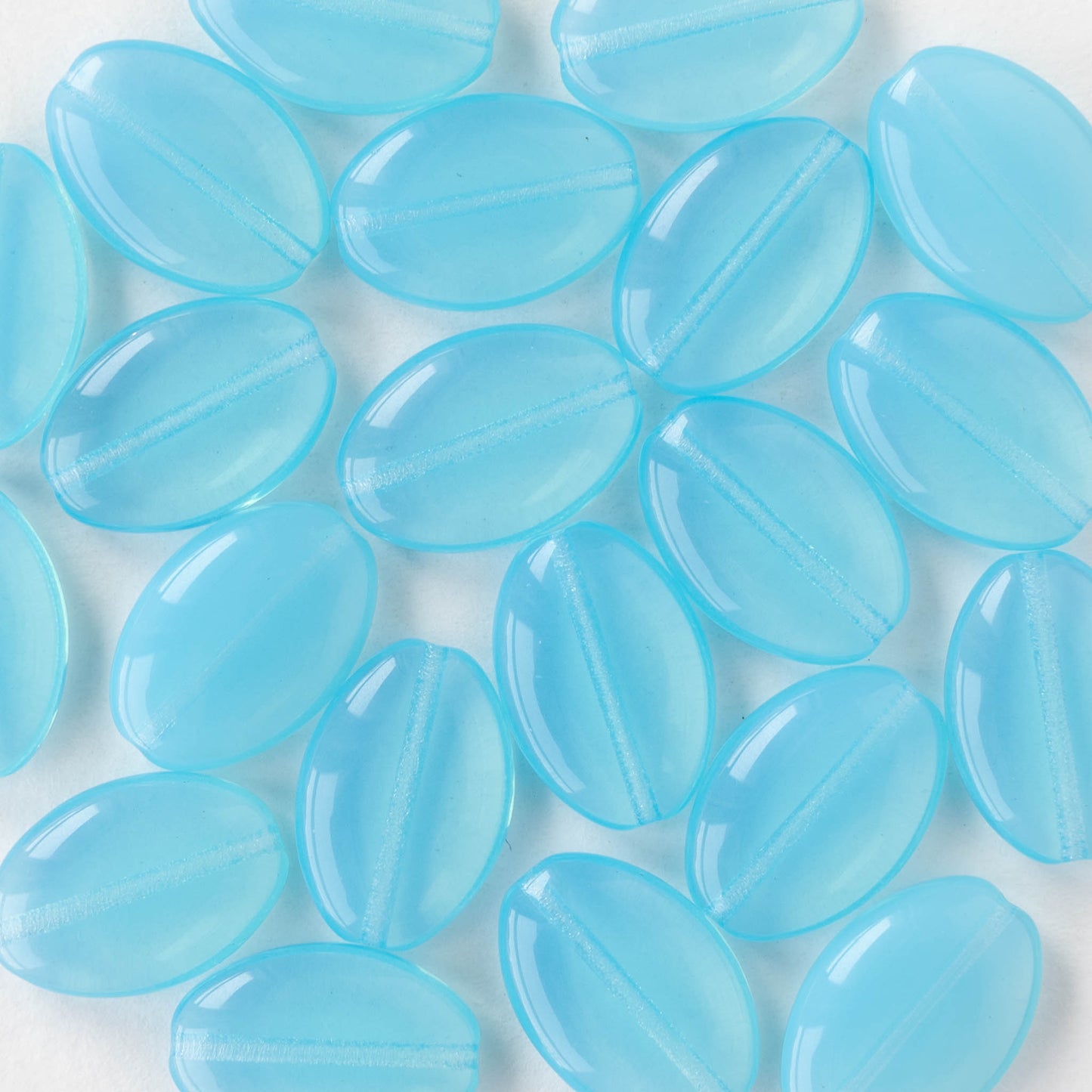11x16mm Glass Oval Coin Beads - Opaline Aqua - 10 or 30 beads