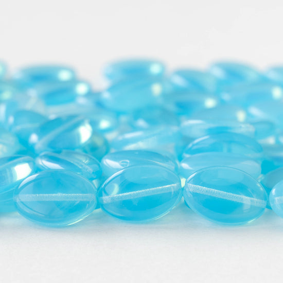 11x16mm Glass Oval Coin Beads - Opaline Aqua - 10 or 30 beads