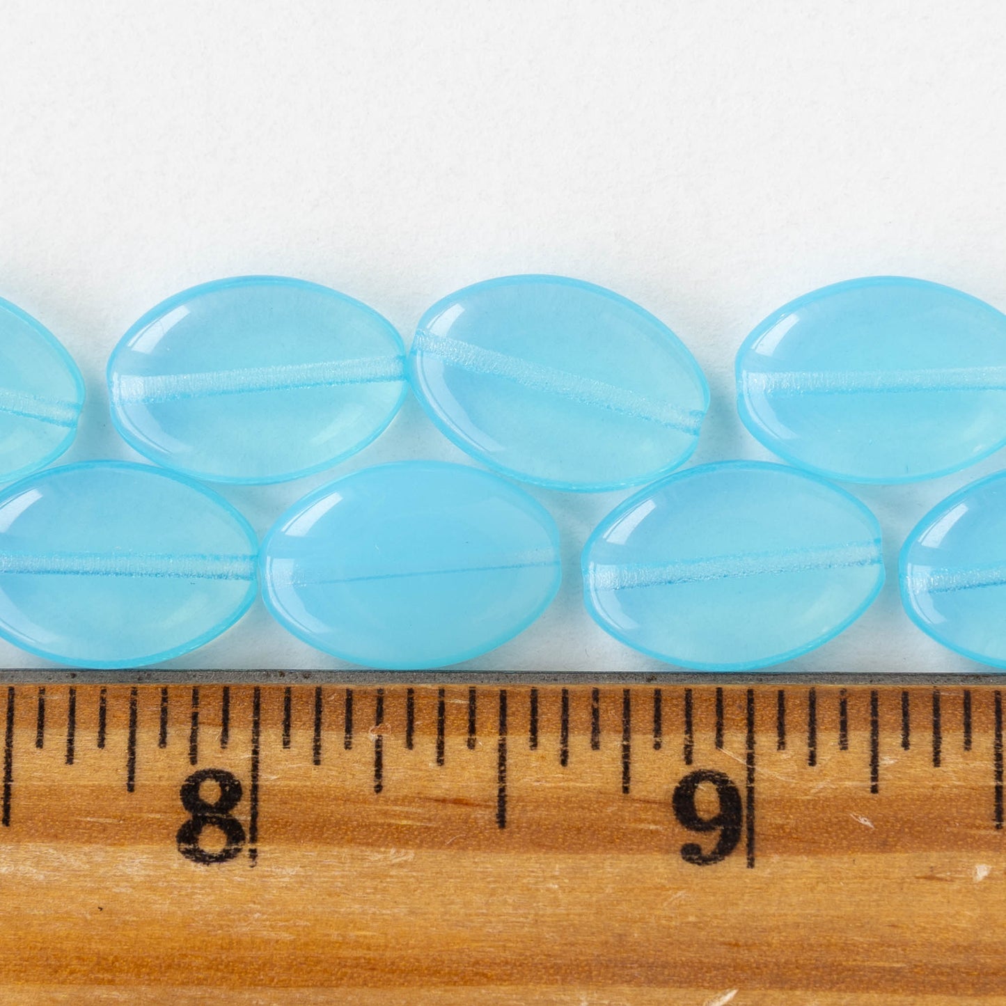 11x16mm Glass Oval Coin Beads - Opaline Aqua - 10 or 30 beads