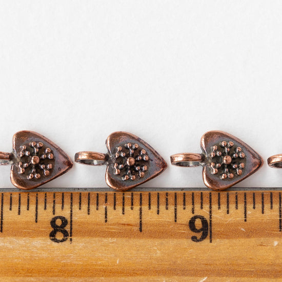 11mm Metal Heart Pendant - Antique Copper - 1, 4, or 12 pendants
