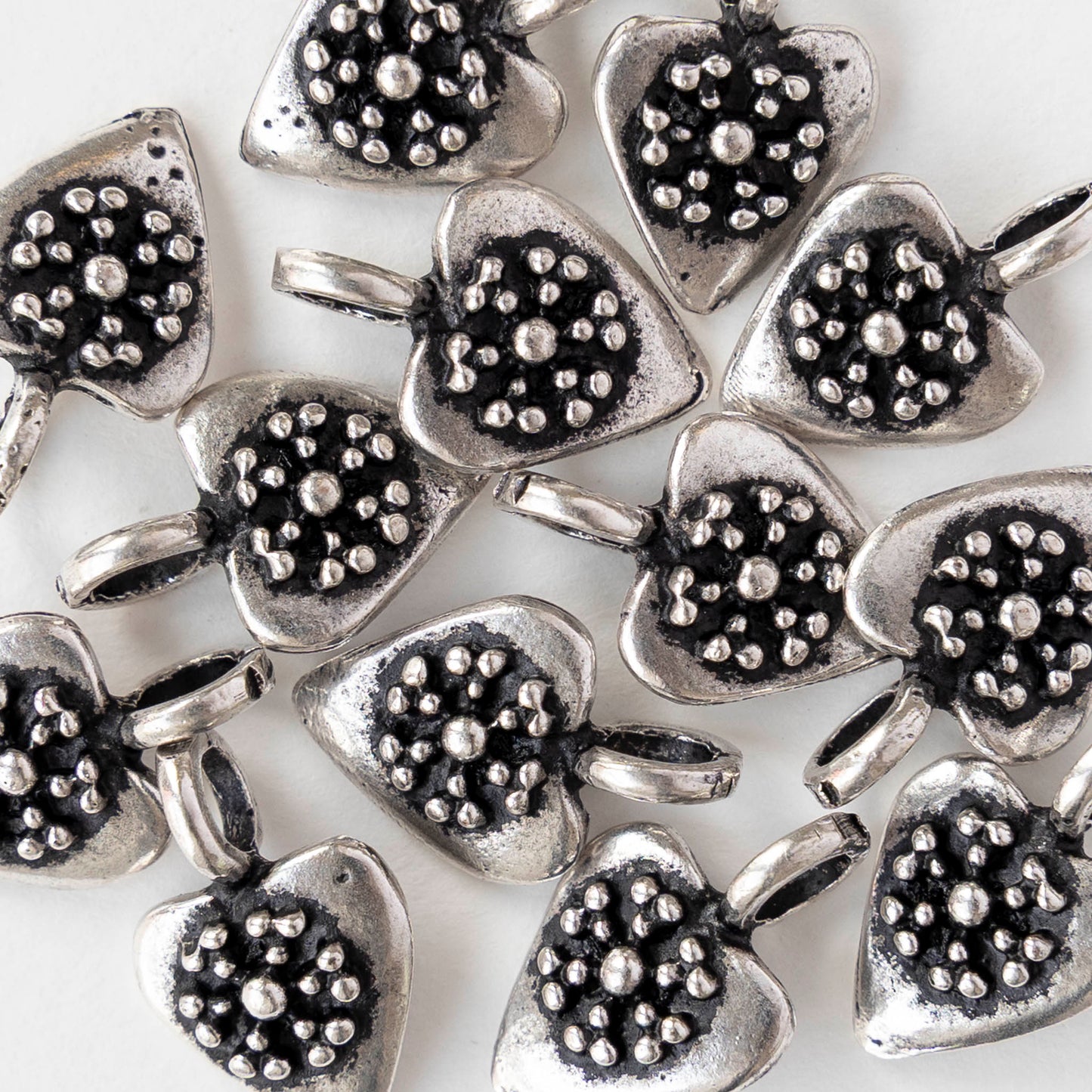 11mm Metal Heart Pendant - Antique Silver - 1, 4, or 12 pendants