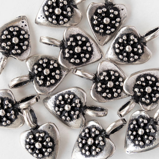11mm Metal Heart Pendant - Antique Silver - 1, 4, or 12 pendants