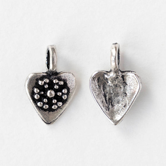 11mm Metal Heart Pendant - Antique Silver - 1, 4, or 12 pendants
