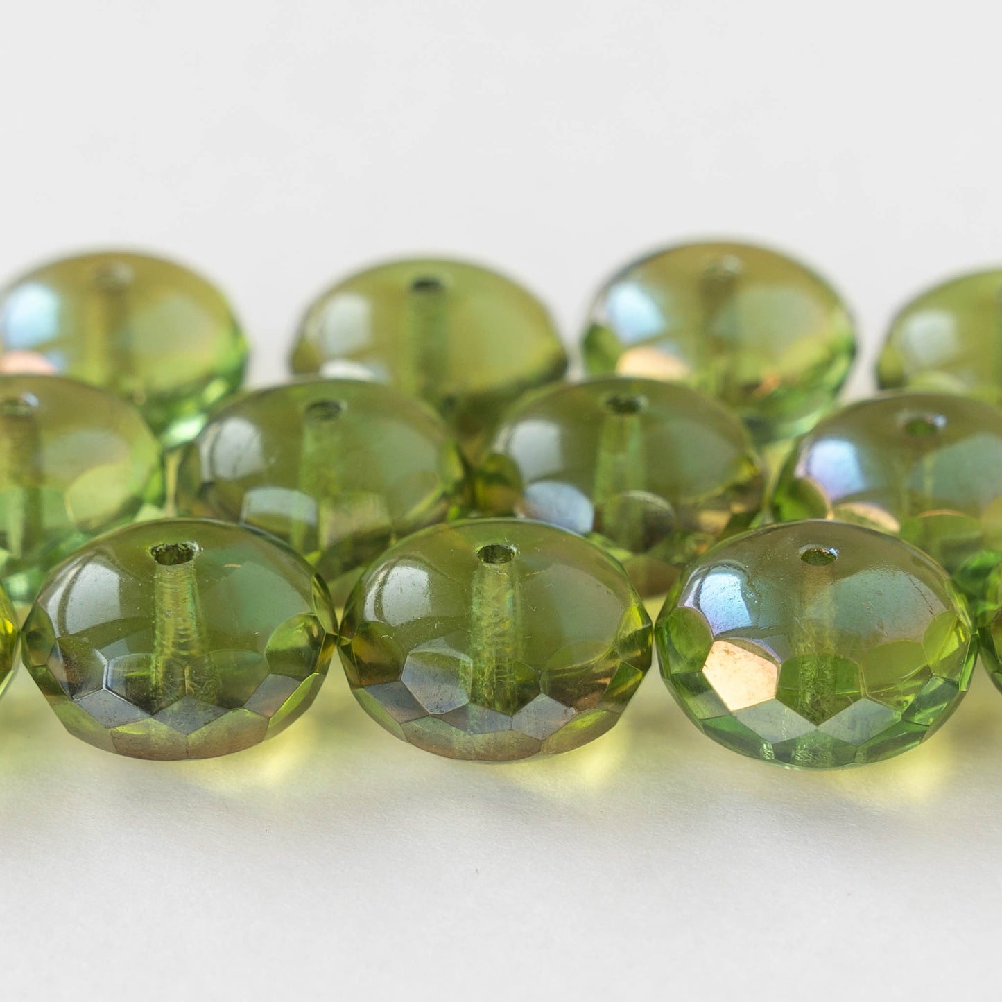 11x17mm Firepolished Rondelle Beads - Peridot Celsian - 4 or 12 Beads