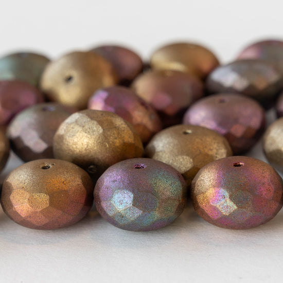 11x17mm Firepolished Rondelle Beads - Gold Iris Matte - 4 Beads
