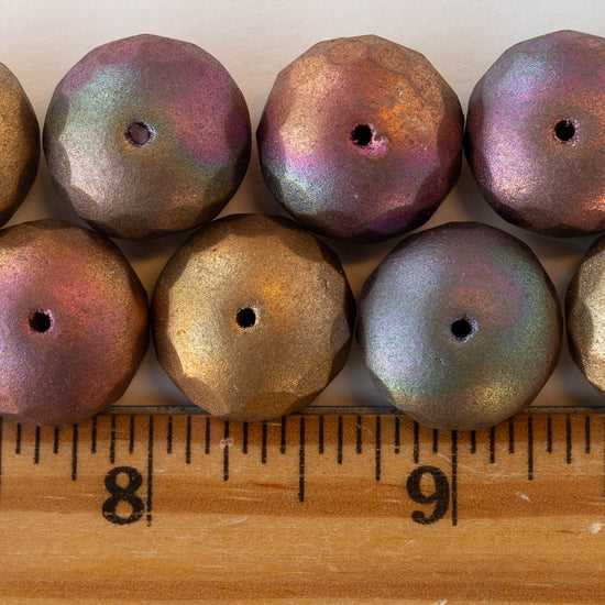 11x17mm Firepolished Rondelle Beads - Gold Iris Matte - 4 Beads