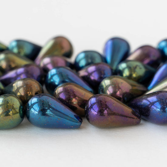 11x18mm Long Drilled Drops - Blue Iris - 30 Beads