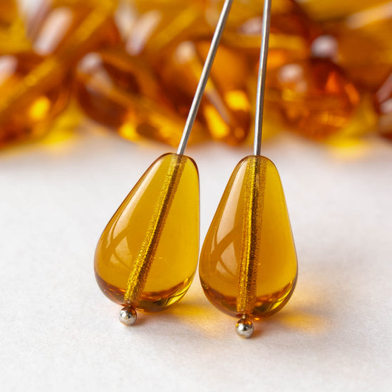 11x18mm Long Drilled Drops - Light Amber - 30 Beads