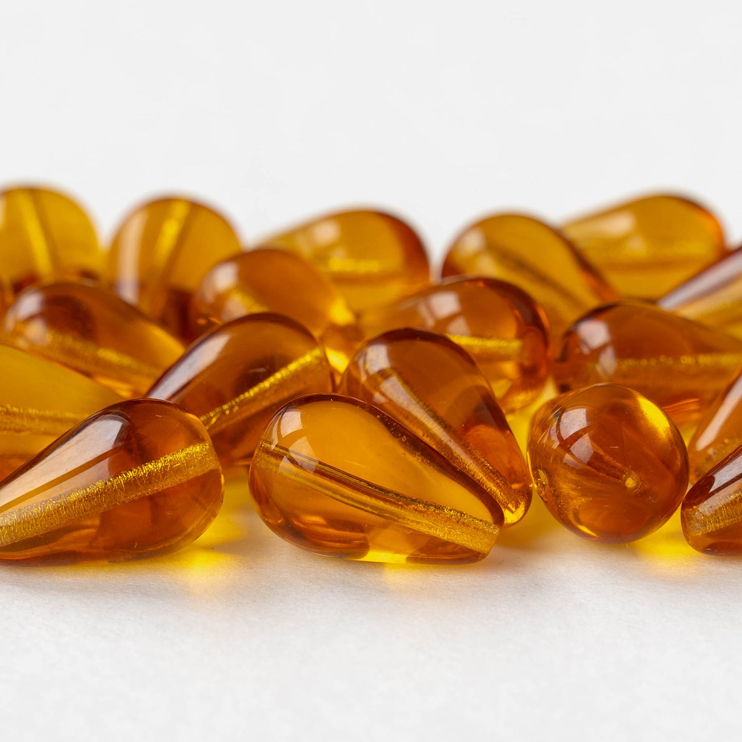 11x18mm Long Drilled Drops - Light Amber - 30 Beads