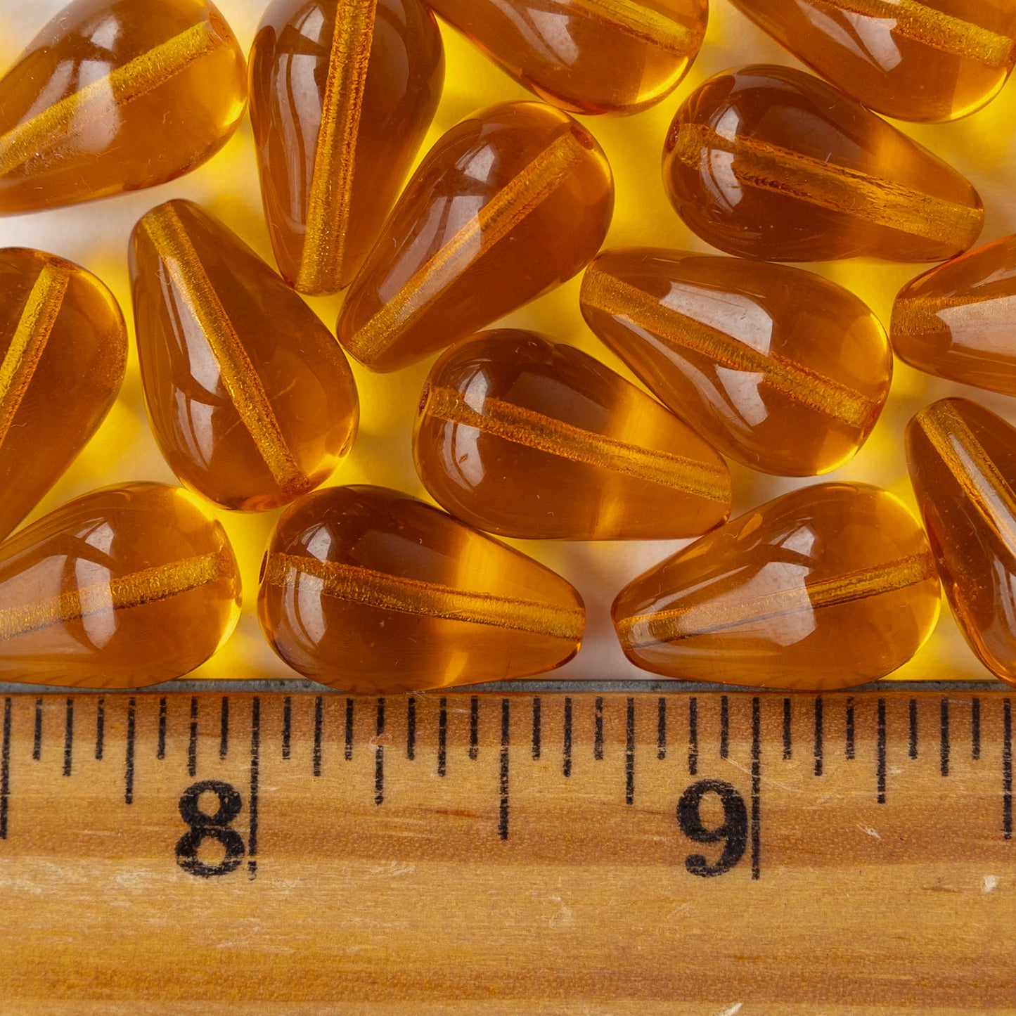 11x18mm Long Drilled Drops - Light Amber - 30 Beads