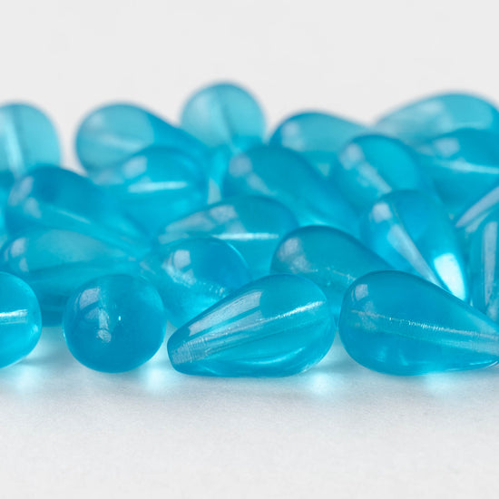 11x18mm Long Drilled Drops - Aqua Blue - 20 Beads