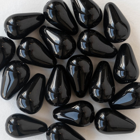 11x18mm Glass Teardrop Beads - Opaque Black - 20 Beads