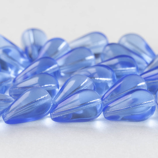 11x18mm Long Drilled Drops -  Sapphire Blue - 20 Beads