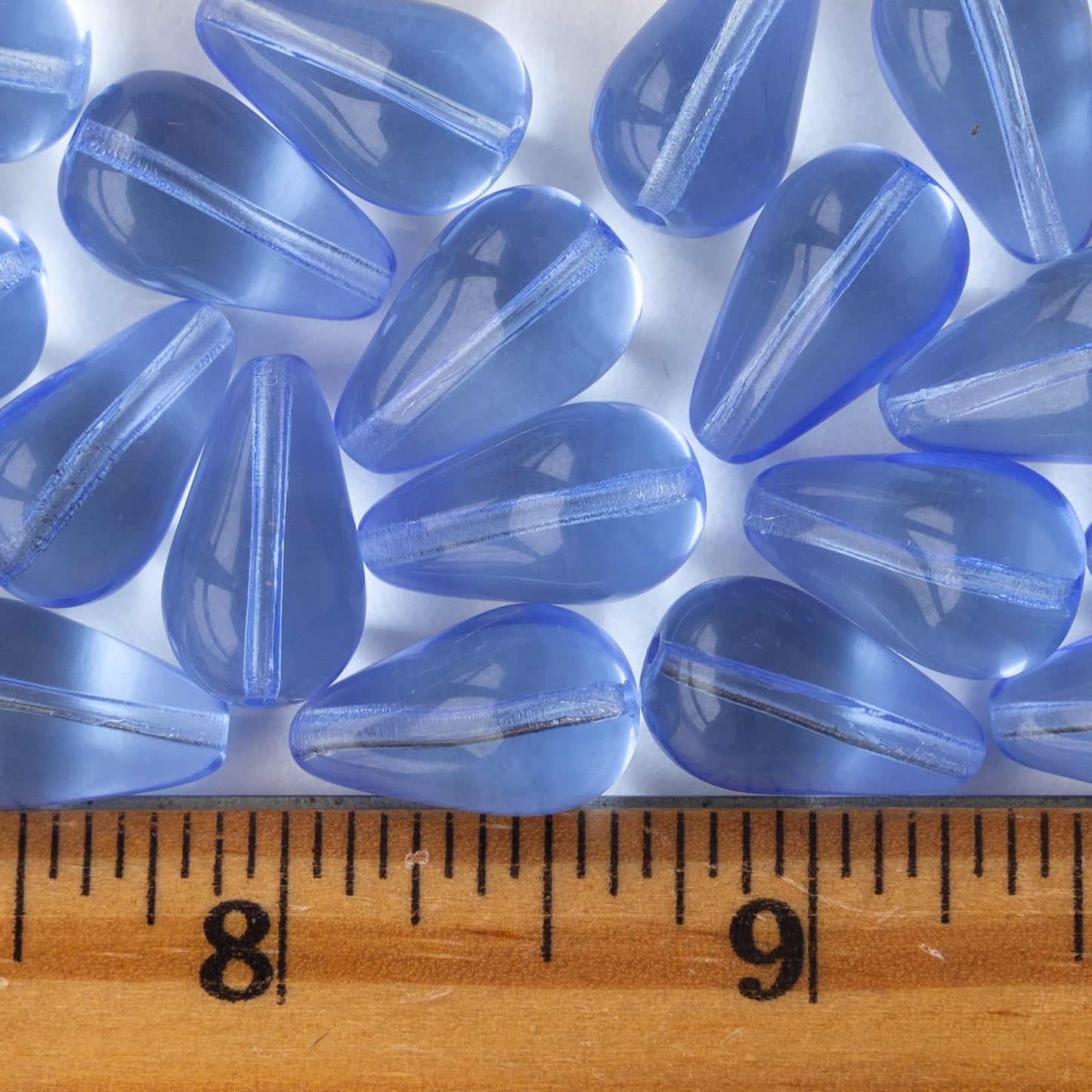 11x18mm Long Drilled Drops -  Sapphire Blue - 20 Beads