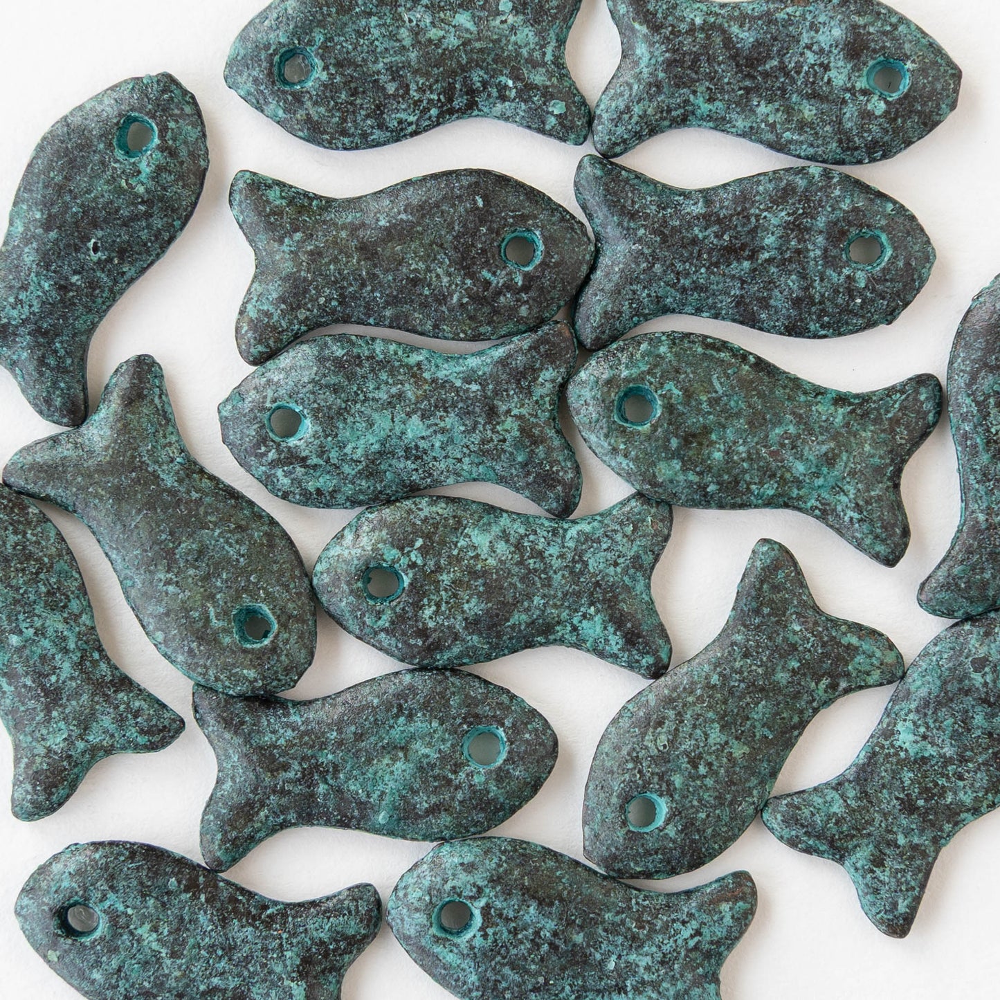 11x20mm Mykonos Metal Fish Pendant - Green Patina - 2 or 6 pendants