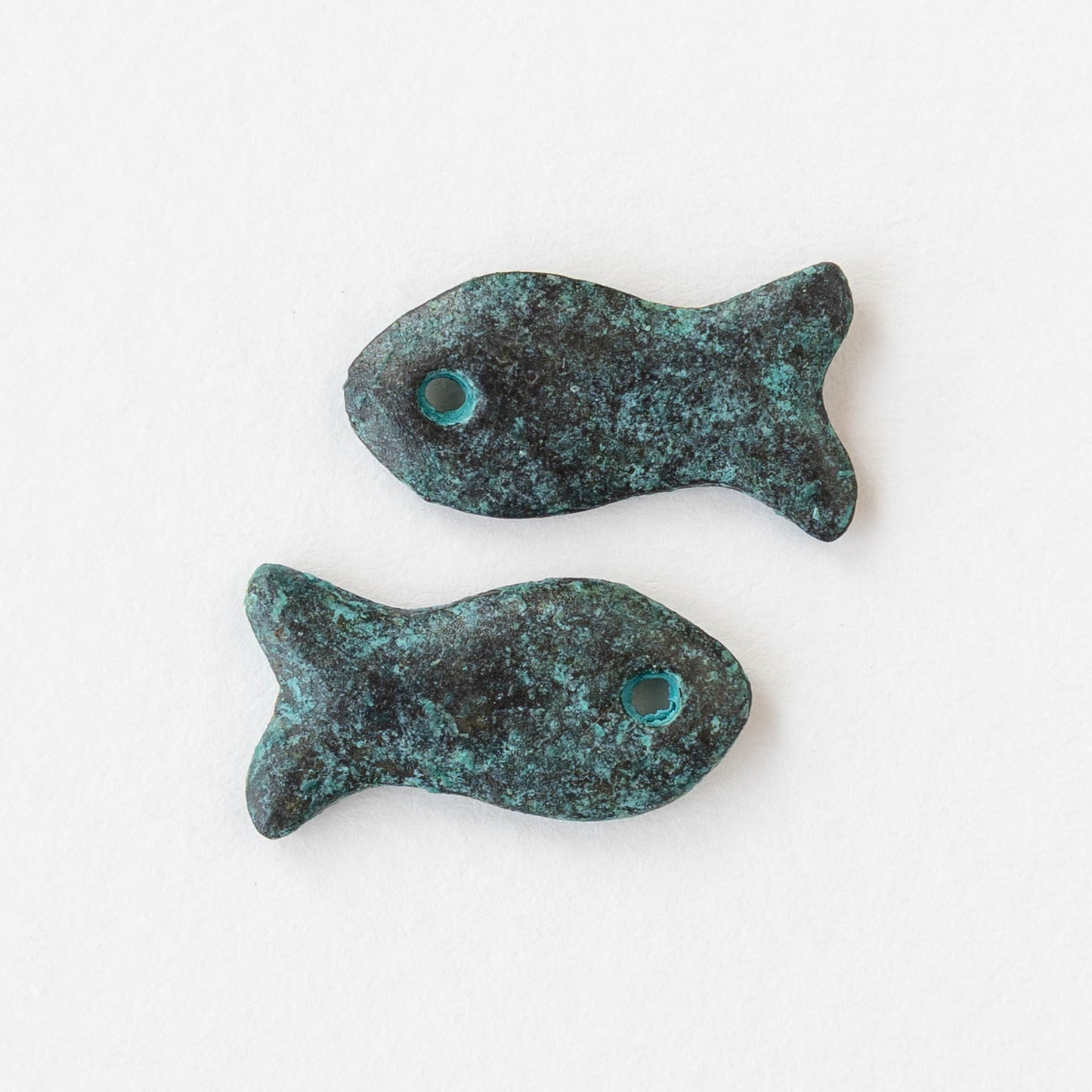 11x20mm Mykonos Metal Fish Pendant - Green Patina - 2 or 6 pendants
