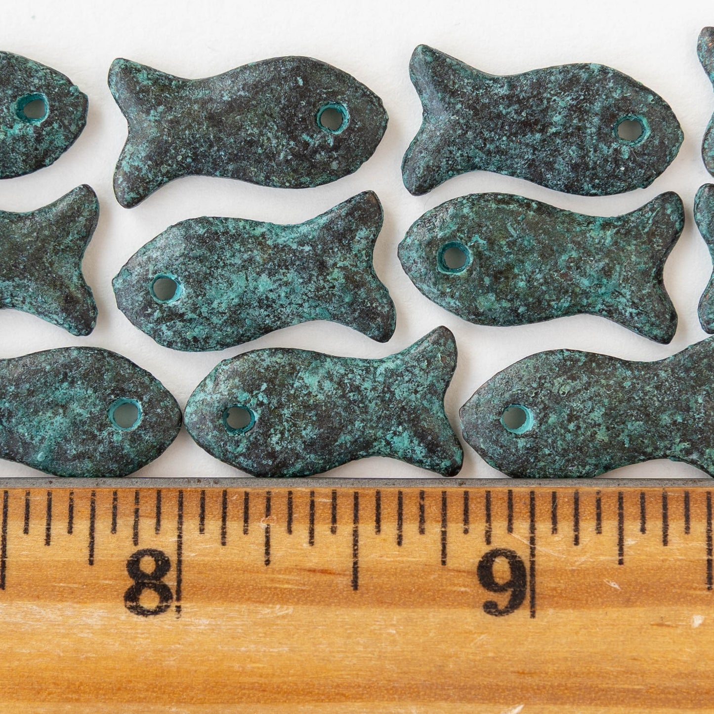 11x20mm Mykonos Metal Fish Pendant - Green Patina - 2 or 6 pendants
