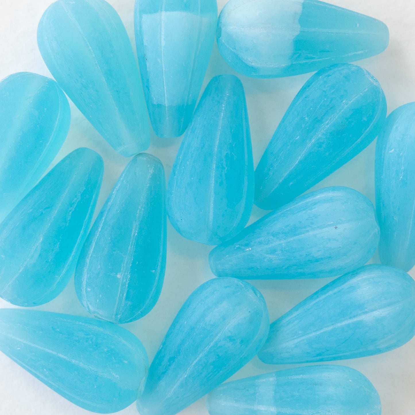 11x22mm Large melon Drops - Aqua Opaline Matte - 6 Beads