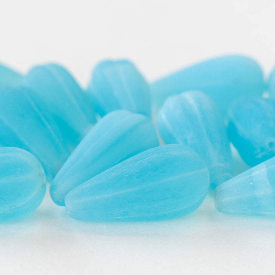 11x22mm Large melon Drops - Aqua Opaline Matte - 6 Beads