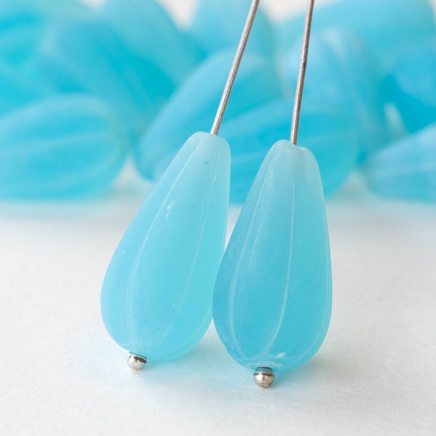 11x22mm Large melon Drops - Aqua Opaline Matte - 6 Beads