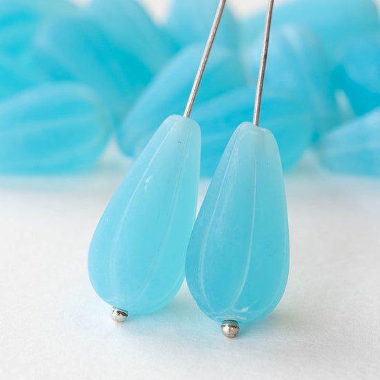 11x22mm Large melon Drops - Aqua Opaline Matte - 6 Beads