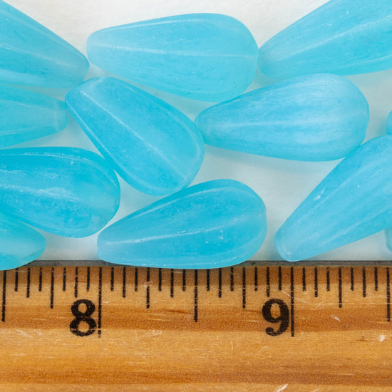 11x22mm Large melon Drops - Aqua Opaline Matte - 6 Beads