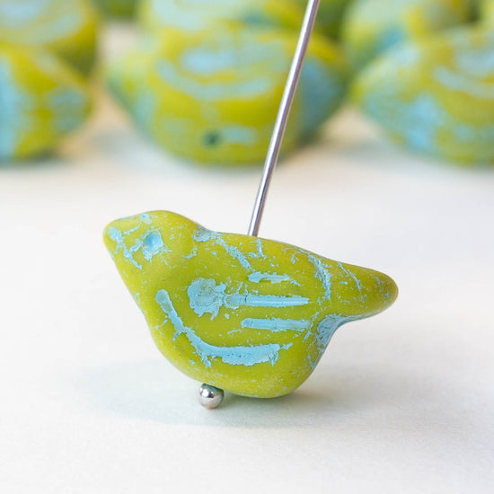 Glass Bird Beads - Lime Turquoise Matte - 2 or 6 beads