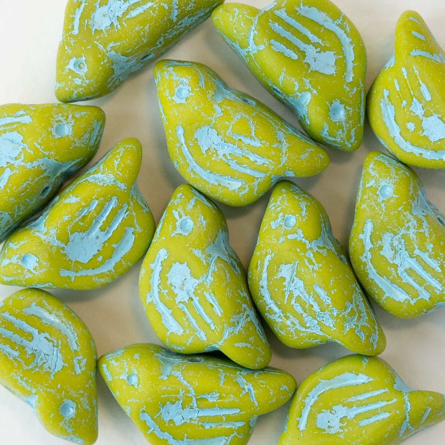 Glass Bird Beads - Lime Turquoise Matte - 2 or 6 beads