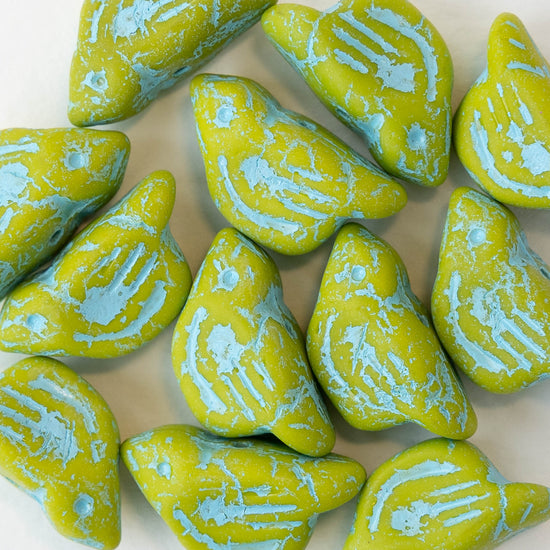 Glass Bird Beads - Lime Turquoise Matte - 2 or 6 beads