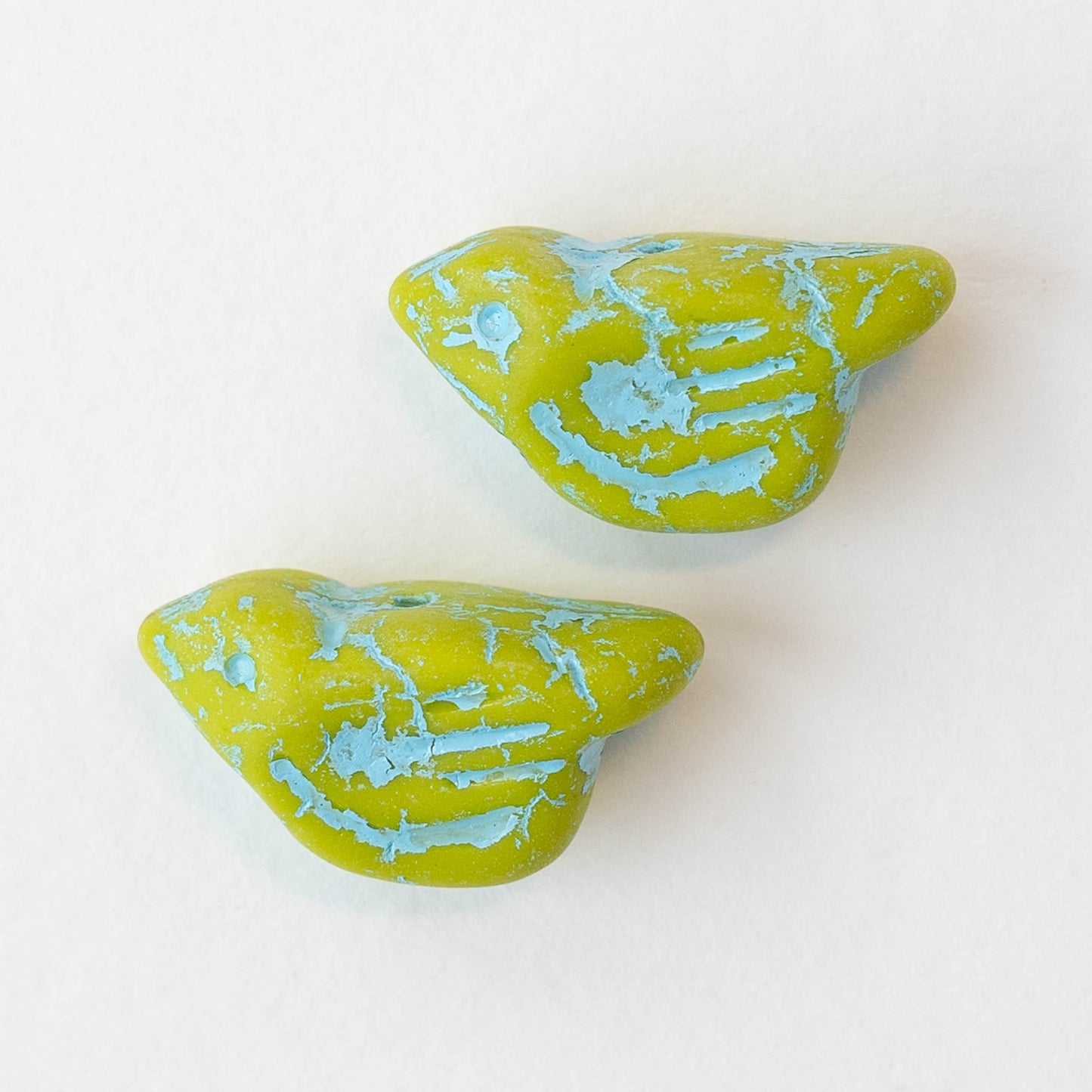 Glass Bird Beads - Lime Turquoise Matte - 2 or 6 beads