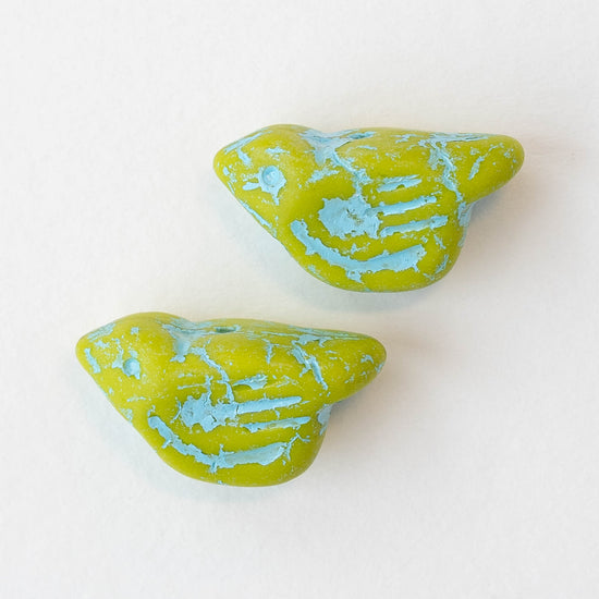 Glass Bird Beads - Lime Turquoise Matte - 2 or 6 beads