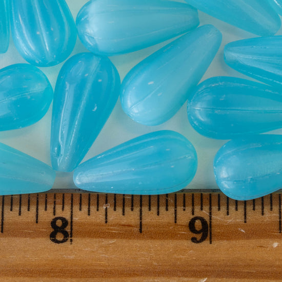 11x22mm Large melon Drops - Aqua Opaline - 6 Beads