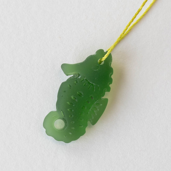 Frosted Glass Seahorse - Green - 4 Beads