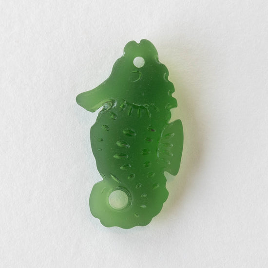 Frosted Glass Seahorse - Green - 4 Beads