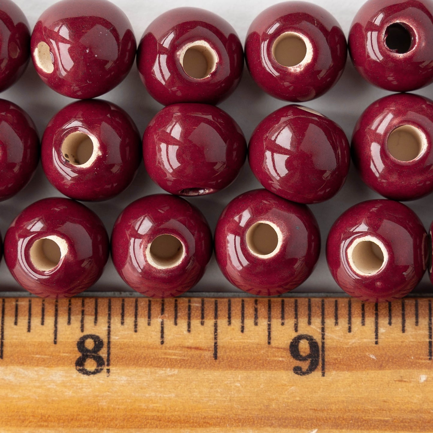 10-13mm Glazed Ceramic Round Beads - Grenadine Red - 6 or 18 beads