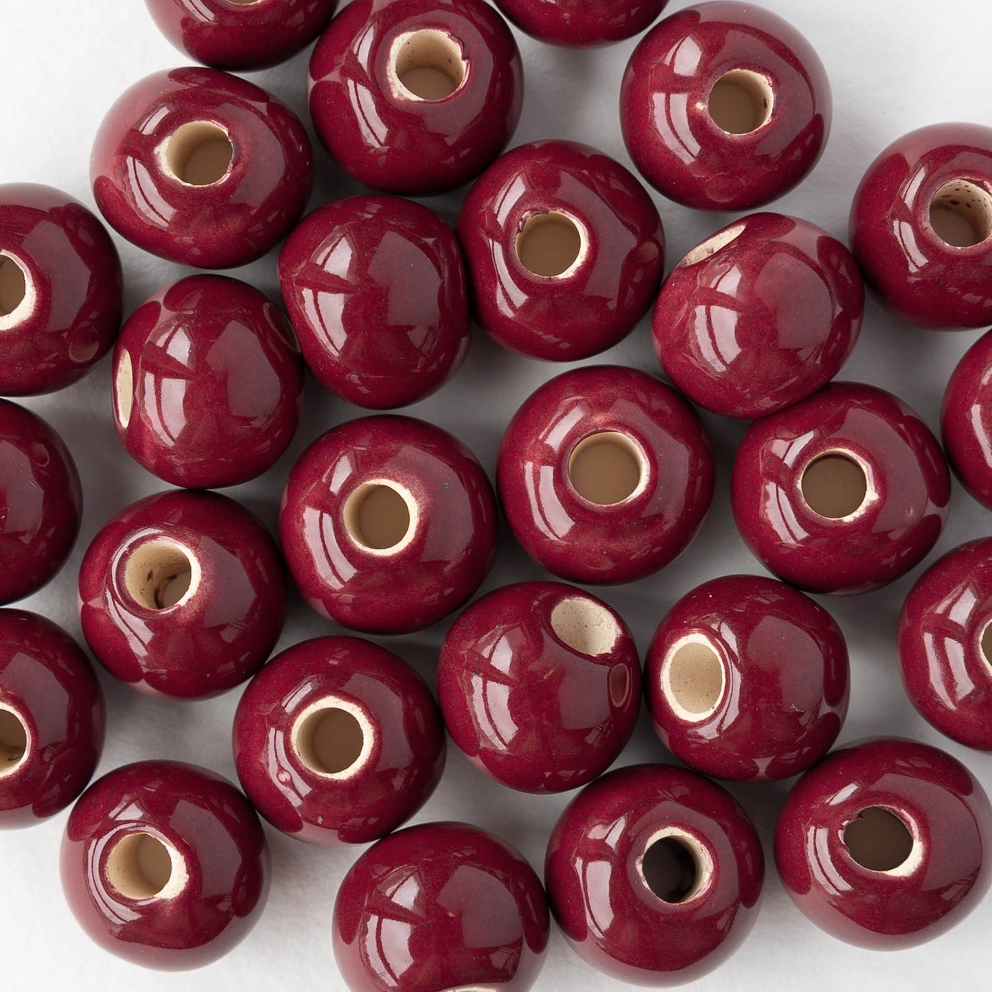 10-13mm Glazed Ceramic Round Beads - Grenadine Red - 6 or 18 beads