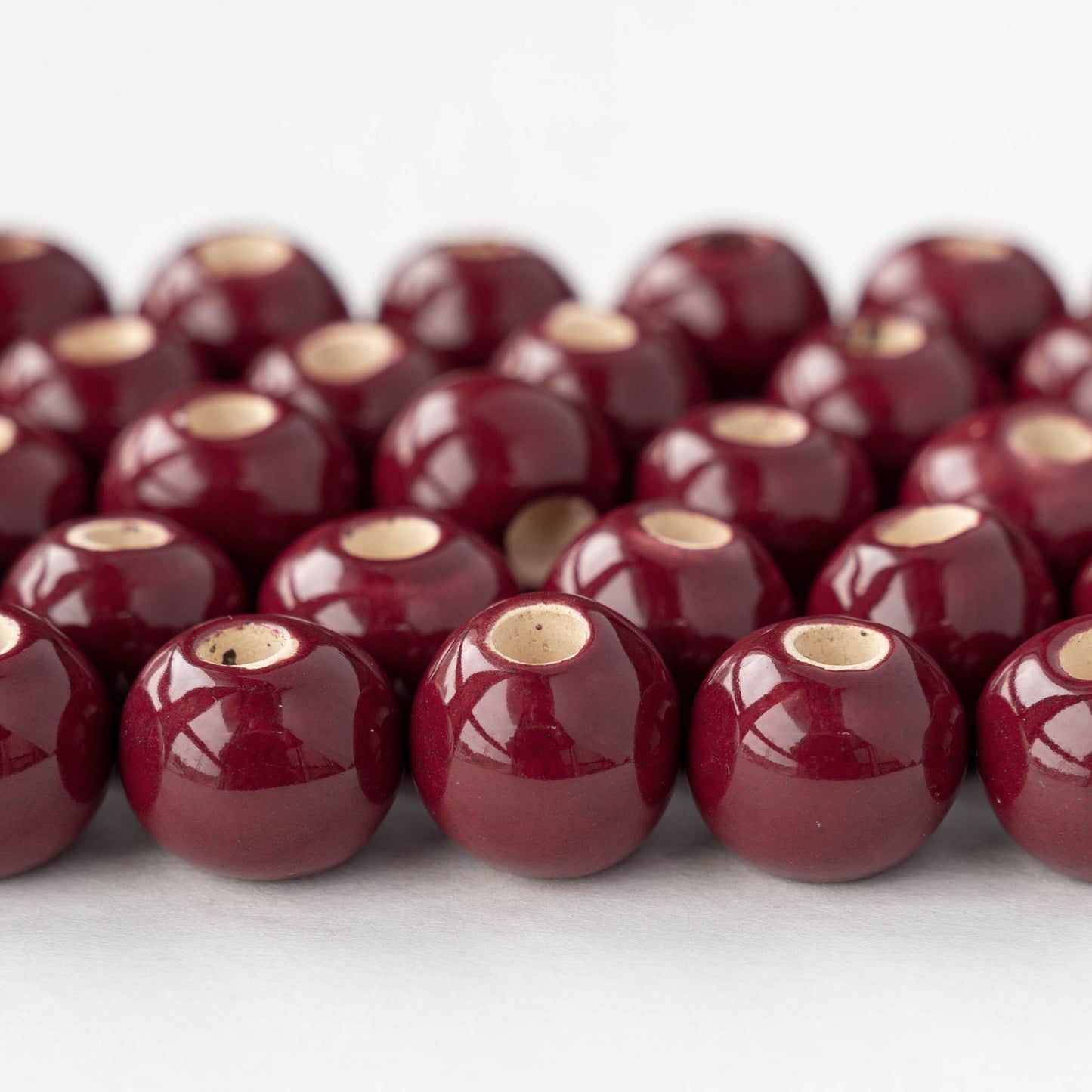 10-13mm Glazed Ceramic Round Beads - Grenadine Red - 6 or 18 beads