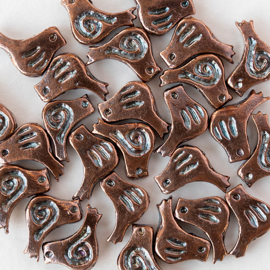 12mm Little Birdie Bead - Antiqued Copper - 4 Birds