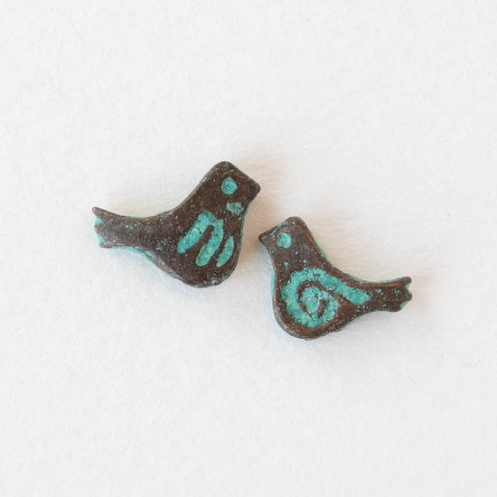 12mm Little Birdie Bead - Green Patina - 4 Birds