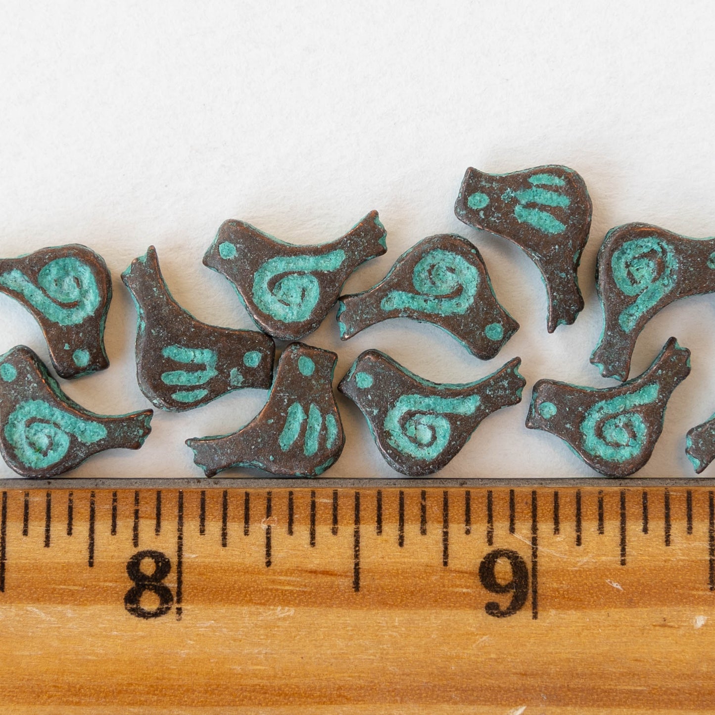 12mm Little Birdie Bead - Green Patina - 4 Birds