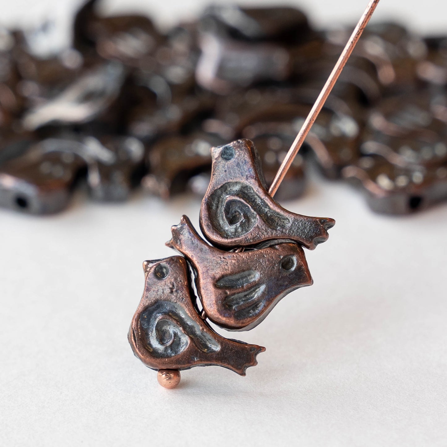 12mm Little Birdie Bead - Antiqued Bronze - 4 Birds