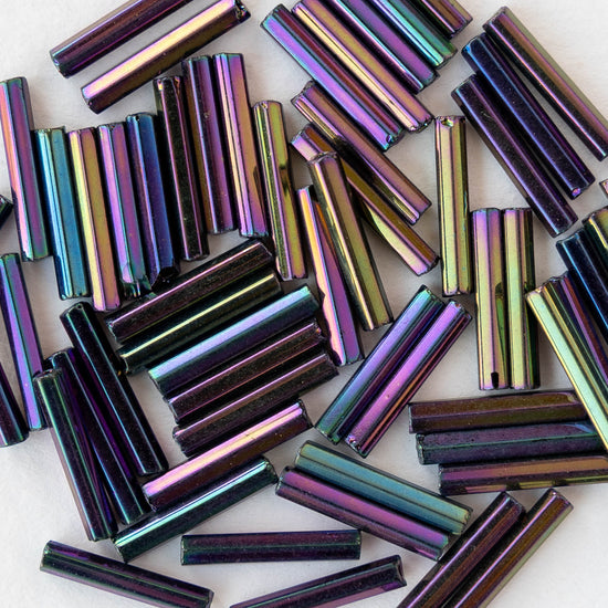 12mm Glass Bugle Beads - Purple Iris - 20 grams