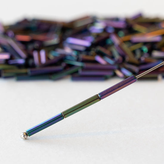 12mm Glass Bugle Beads - Purple Iris - 20 grams