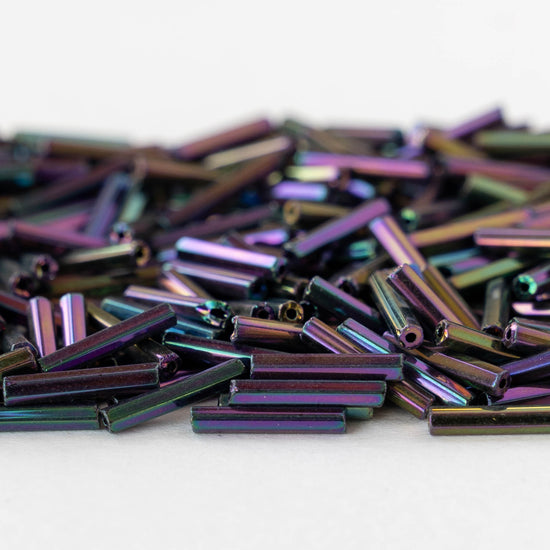 12mm Glass Bugle Beads - Purple Iris - 20 grams